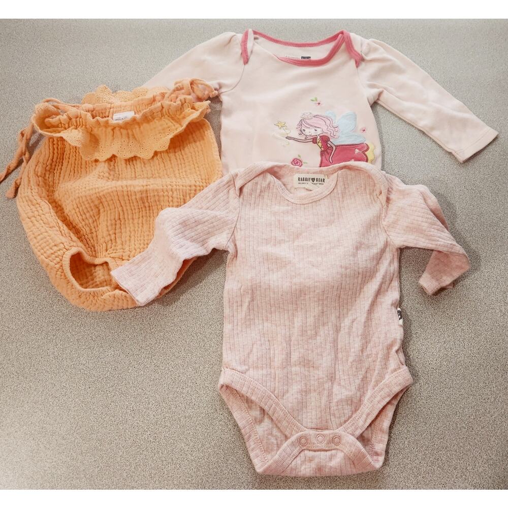 Pink Orange 3 Pieces Baby Girl Bodysuit Romper 3 Month